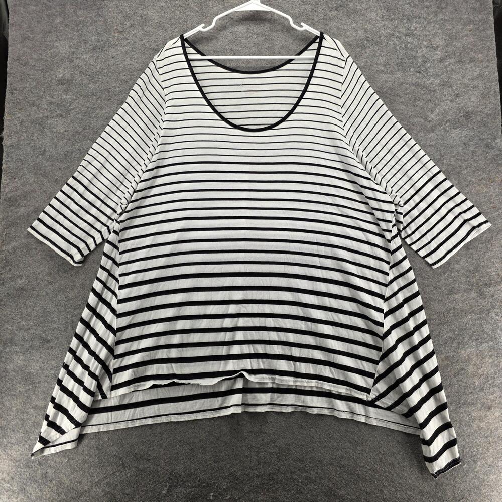 Lane Bryant Shirt Womens 26 28 White Black Stripe 3 4 Sleeve Supima Cotton Modal